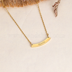 Stainless Steel Pendant Nacklaces, Curved Rectangle with Word Queen, Real 18K Gold Plated, 17.32 inch(44cm)