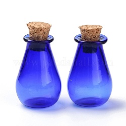 Ornement de bouteilles de liège en verre, bouteilles vides en verre, fioles de bricolage pour les décorations pendantes, bleu, 15.5x28mm