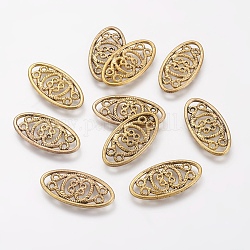 Tibetan Style Alloy Pendants, Lead Free and Cadmium Free, Oval, Antique Golden, 24x12x2mm, Hole: 2x4mm