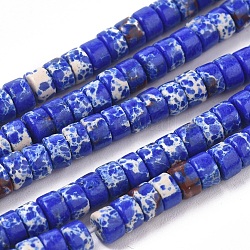 Brins de perles de jaspe impérial synthétiques, Plat rond / disque, bleu, 4x2mm, Trou: 0.7mm, Environ 154 pcs/chapelet, 15.43 pouce (39.2 cm)