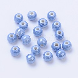 Pearlized Handmade Porcelain Round Beads, Cornflower Blue, 6mm, Hole: 1.5mm