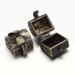 Geschnitzte Quader Gestellware Messing-Gebet-Kasten-Anhänger, Wunsch-Box, Nickelfrei, Antik Bronze, 17x16x20 mm, Bohrung: 5x3 mm