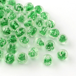 Fatti a mano perle di vetro luminosi, tondo, verde, 9~10mm, Foro: 1~2 mm