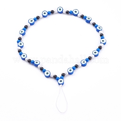 Sangles mobiles mauvais œil en pâte polymère, avec perles acryliques opaques et fil de nylon, bleu, 25.5 cm