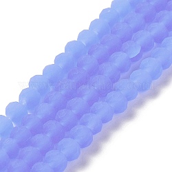 Fili di perle di vetro tinta unita imitazione giada, sfaccettato, smerigliato, rondelle, blu ardesia medio, 4mm, Foro: 1 mm