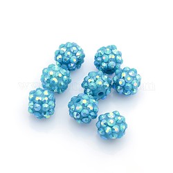Perles de strass en résine , couleur ab , ronde, bleu profond du ciel, 12x10mm, Trou: 2mm