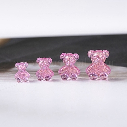 Aurora Colorful Resin Nail Art Decoratio, 3D Bear Shape, for Jewelry Making Nail Art Design, Hot Pink, 9x7.5x4.5mm