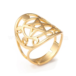 304 anillos ajustables de acero inoxidable, anillo de banda amplia, anillo de fase lunar de pentagrama hueco, dorado, nosotros tamaño 7 3/4 (17.9 mm), 4.5~25mm