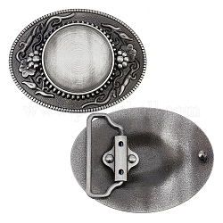 Boucles de ceinture ovales en alliage, attache ceinture, motif de fleur, argent antique, 62x82x7.5~12mm, Plateau: 40 mm