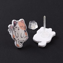 Boucles d'oreilles chat en acrylique avec épingles en plastique pour femmes, saumon clair, 14.5x10.5mm, pin: 1 mm