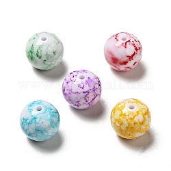 Opake Legierung Perlen, rund mit tintentanzmuster, Mischfarbe, 15~16x15 mm, Bohrung: 2 mm