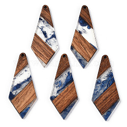 Grands pendentifs en résine transparente et bois de noyer, breloques de cerf-volant, bleu royal, 53x21.5x3mm, Trou: 2mm
