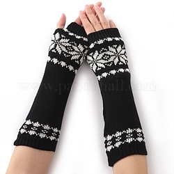 Polyacrylnitril-Fasergarn, das lange fingerlose Handschuhe strickt, Armwärmer, Winterwarme Handschuhe mit Daumenloch, Blumenmuster, black & white, 320x80 mm