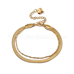 Bracelet multi-rangs 316 maille colonne & chaînes chevrons acier inox, bracelet double couche pour hommes femmes, or, 6-7/8 pouce (17.5 cm)