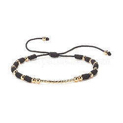 Bracelet cordon tressé tube laiton, bracelet d'amitié réglable pour femme, noir, diamètre intérieur: 1-3/4~4 pouce (4~10 cm)