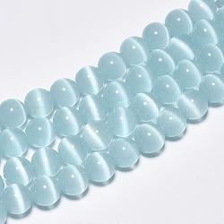 Chapelets de perles d'œil de chat, ronde, bleu clair, 10mm, Trou: 1.5mm, Environ 40 pcs/chapelet, 15.5 pouce