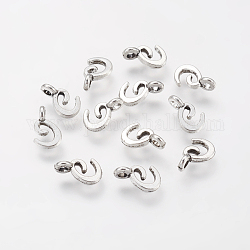 Tibetan Style Alloy Initial Letter C Pendants, Cadmium Free & Nickel Free & Lead Free, Antique Silver, 10x6x4mm, Hole: 2mm