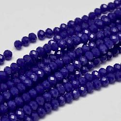 Opaque Solid Color Crystal Glass Rondelle Beads Strands, Faceted, Blue, 6x4mm, Hole: 1mm, about 95pcs/strand, 16.9 inch