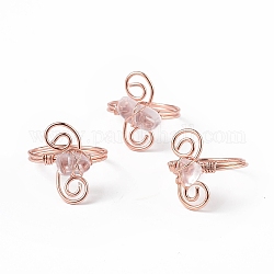 Scaglie di cristallo di quarzo naturale con anello a vortice, gioielli avvolgenti in filo di ottone oro rosa per donna, diametro interno: 18mm