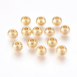Perles en 201 acier inoxydable, texturé, ronde, or, 4x3mm, Trou: 2mm