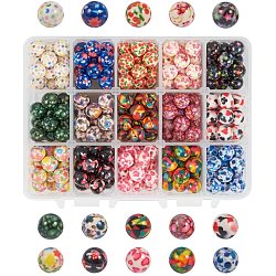 PandaHall Elite 270 pcs 10mm Round Colorful Resin Beads with Holes Pattern For Jewelry Making, 15 Colors