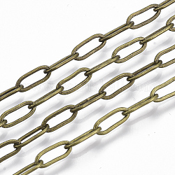 Brass Paperclip Chains, Flat Oval, Drawn Elongated Cable Chains, Soldered, with Spool, Cadmium Free & Nickel Free & Lead Free, Antique Bronze, 9x3.5x0.7mm, about 301.83 Feet(92m)/roll