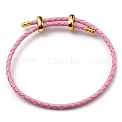 Кожаные браслеты плетеного шнура, регулируемый браслет, розовые, внутренний диаметр: 5/8~2-7/8 дюйм (1.5~7.3 см)