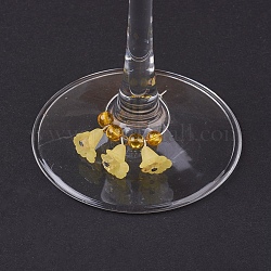Natural Citrine Wine Glass Charms, with Transparent Acrylic Beads and Brass Findings, Lovely Wedding Dress Angel Dangle, Flower & Round, Platinum & Silver, 42x37x23x13mm, 23mm in diameter