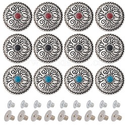 GORGECRAFT 1 Box 12PCS Screw Back Buttons 3 Colors 1 Inch Turquoise Coin Navajo Concho Buttons Cat Eye Engraved Metal Buttons Replacement Vintage Flower Pattern Alloy Buckle for DIY Leather Craft