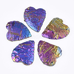 Гальванизированные подвески из яшмы, с покрытием цвета радуги, сердце, красочный, 40~41x35~36x7 мм, отверстие : 1.2 мм