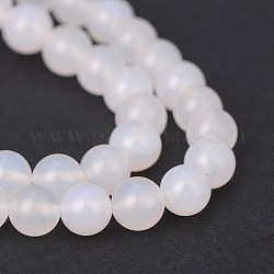 Naturelles blanches et rondes en agate perles brins, 6mm, Trou: 1mm, Environ 62 pcs/chapelet, 15.1 pouce