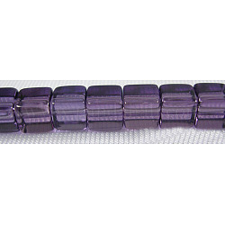 4~5mm Cube Transparent Purple Glass Beads Strands, hole: 1mm, about 75~78pcs/strand, 13~14inch