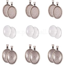 PandaHall Elite 20pcs Antique Silver Oval Tibetan Alloy Pendant Trays Blank Bezel with 20pcs Clear Glass Cabochon Dome Tiles for Crafting DIY Jewelry Making, Trays: 18x25mm