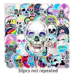 Skull PVC Plastic Sticker Labels, Self-adhesion, for Suitcase, Skateboard, Refrigerator, Helmet, Mobile Phone Shell, Mixed Color, 55~85mm, 50pcs/set