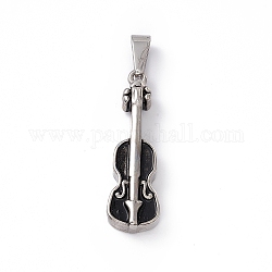 Tibetan Style 304 Stainless Steel Pendants, Musical Instrument Charm, Violin, Antique Silver, 40.5x12.5x6.5mm, Hole: 9x4mm