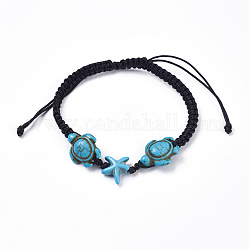 Bracelets tressés de fil de nylon, avec des perles synthétiques teintes en turquoise (teintes), tortue de mer et étoiles de mer / étoiles de mer, noir, 2-1/8 pouce ~ 2-3/8 pouces (5.5~5.9 cm)
