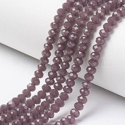 Chapelets de perles en verre, jade d'imitation, facette, rondelle, rouge violet pâle, 3x2mm, Trou: 0.8mm, Environ 165~169 pcs/chapelet, 15~16 pouce (38~40 cm)
