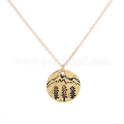 Flache, runde Halskette aus Legierung mit Berg- und Waldanhänger, Kabelkette Halskette, Licht Gold, 19-5/8 Zoll (50 cm)