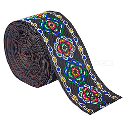 エスニック風刺繍ポリエステルリボン  ジャカードリボン  服飾材料  片面花柄  カラフル  2インチ（50mm）  7 m /ロール