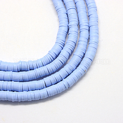 Cuentas de arcilla polimérica hechas a mano ecológicas, disco / plano y redondo, abalorios heishi, azul aciano, 3x1mm, agujero: 1 mm, aproximamente 380~400 pcs / cadena, 17.7 pulgada