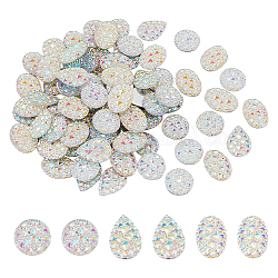 CHGCRAFT 90Pcs 3 Style Resin Cabochons, Bottom Silver Plated, AB Color Plated, Half Round/Dome & Teardrop & Oval, White, 30pcs/style