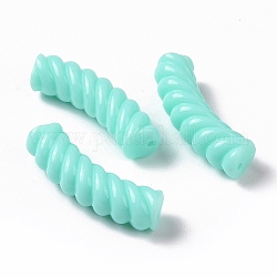 Opaque Acrylic Beads, Twist, Curved Tube, Cyan, 33x12x8.5mm, Hole: 1.6mm, about 308pcs/500g