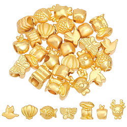 Chgcraft 35 pz 7 stili lega perline europee perline animali distanziatore perline con foro grande stile opaco perline animali per braccialetto orecchino creazione di gioielli regalo, colore oro opaco