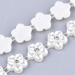 ABS Plastic Imitation Pearl Beaded Trim Garland Strand, Great for Door Curtain, Wedding Decoration DIY Material, with Rhinestone, Flower, Creamy White, 15x4.5mm, 10yards/roll