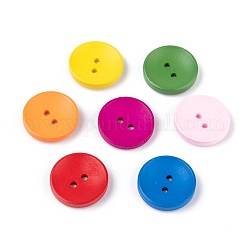 Botón de costura básica pintado en forma redonda, Botones de madera, color mezclado, aproximamente 20 mm de diámetro, 100 unidades / bolsa