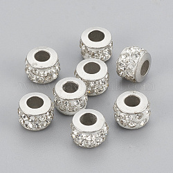 Handgefertigte Messing Polymer Clay Strass Perlen, Kolumne, Platin Farbe, Kristall, 7x5 mm, Bohrung: 2.5 mm