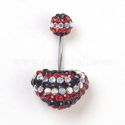 Austrian Crystal Belly Rings, with 316 Stainless Steel and Polymer Clay, Round, Colorful, Size: Length: about 27mm long