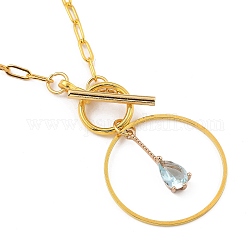 Ожерелья с подвесками из прозрачного стекла в форме капли, Сплав с Переключить застежками, латунные цепочки для скрепок и соединительные кольца, золотые, бледные бирюзовая, 20.67 дюйм (52.5 см)