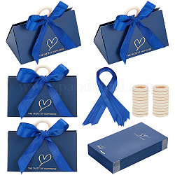 Benecreat, 22 упаковка, свадебные коробки для конфет, сумки, подарочные коробки, синяя бумажная подарочная упаковка с деревянной ручкой и лентой для фестиваля, день рождения, ювелирные изделия упаковка, 5x3x2.5