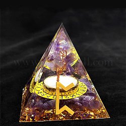 Simbolo della runa vichinga orgonite piramide display decorazioni in resina, con chip di ametista naturale all'interno, per scrivania da casa, 50~60mm